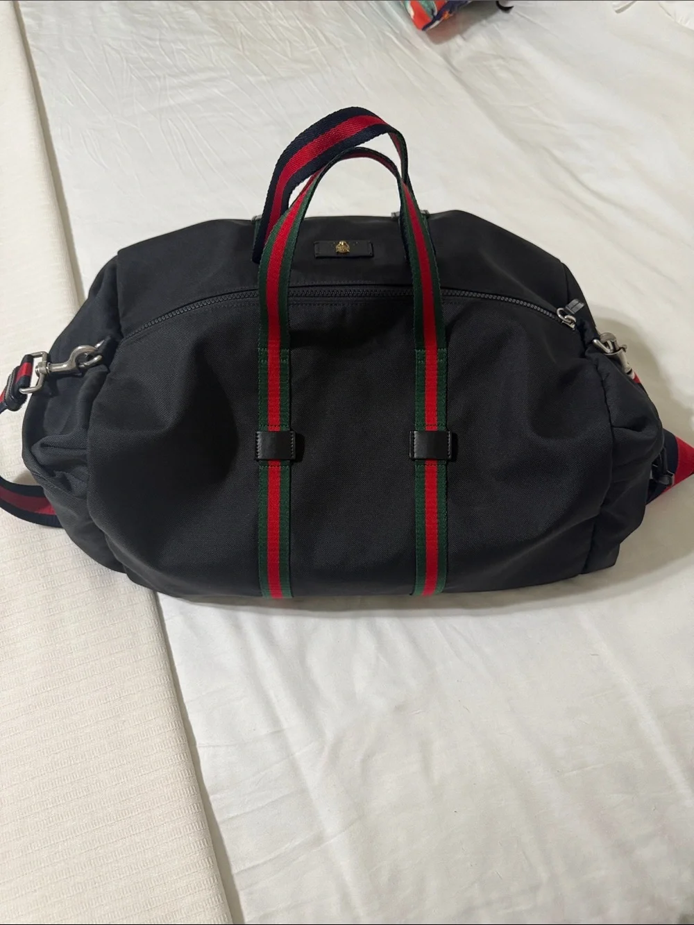 Gucci Black Duffel with Red & Green Web Straps